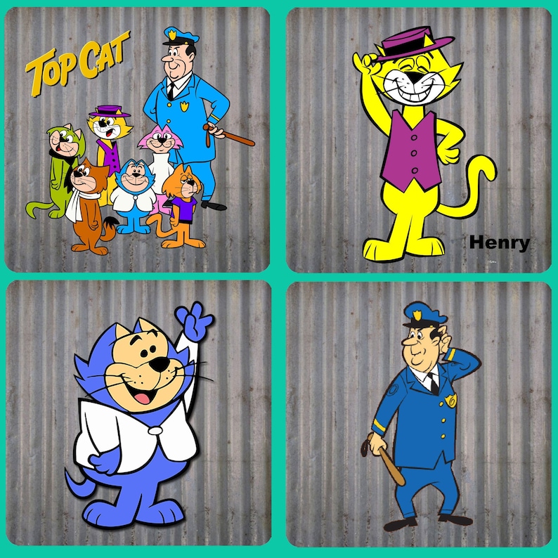 TOP CAT and FRIENDS Character Personalised Wooden Coaster, Customised Wooden Coaster, Custom Printed Wooden Coaster image 1