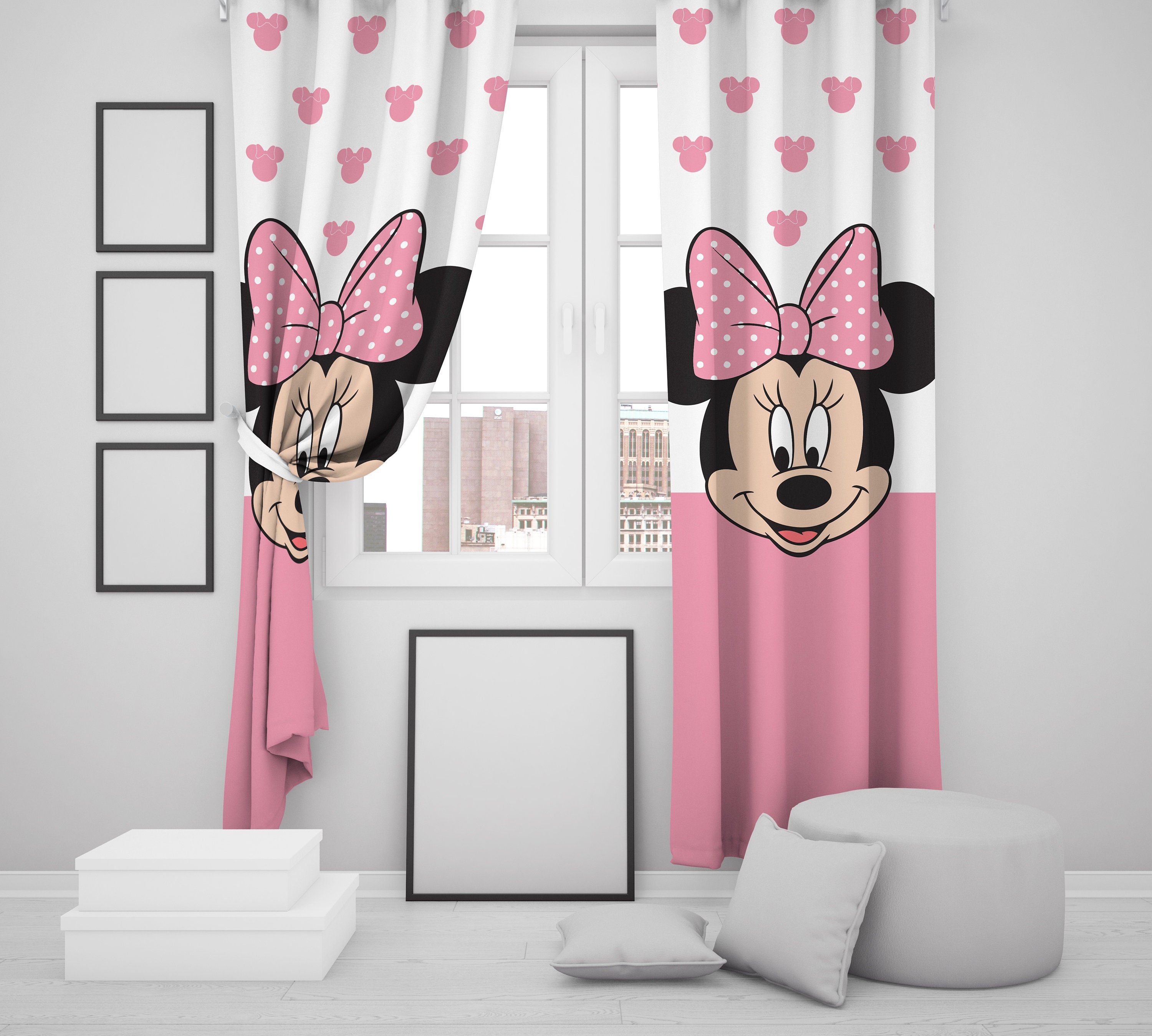 Set De Cortinas Para Cuarto De Niñas Minnie Mouse Decoracion Habitacion De  Niña