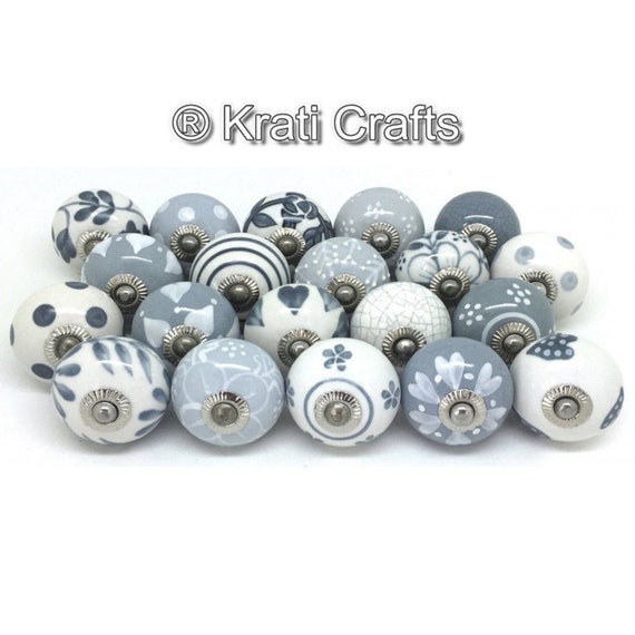 Grey And White Ceramic Knobs Handpainted Ceramic Door Knobs