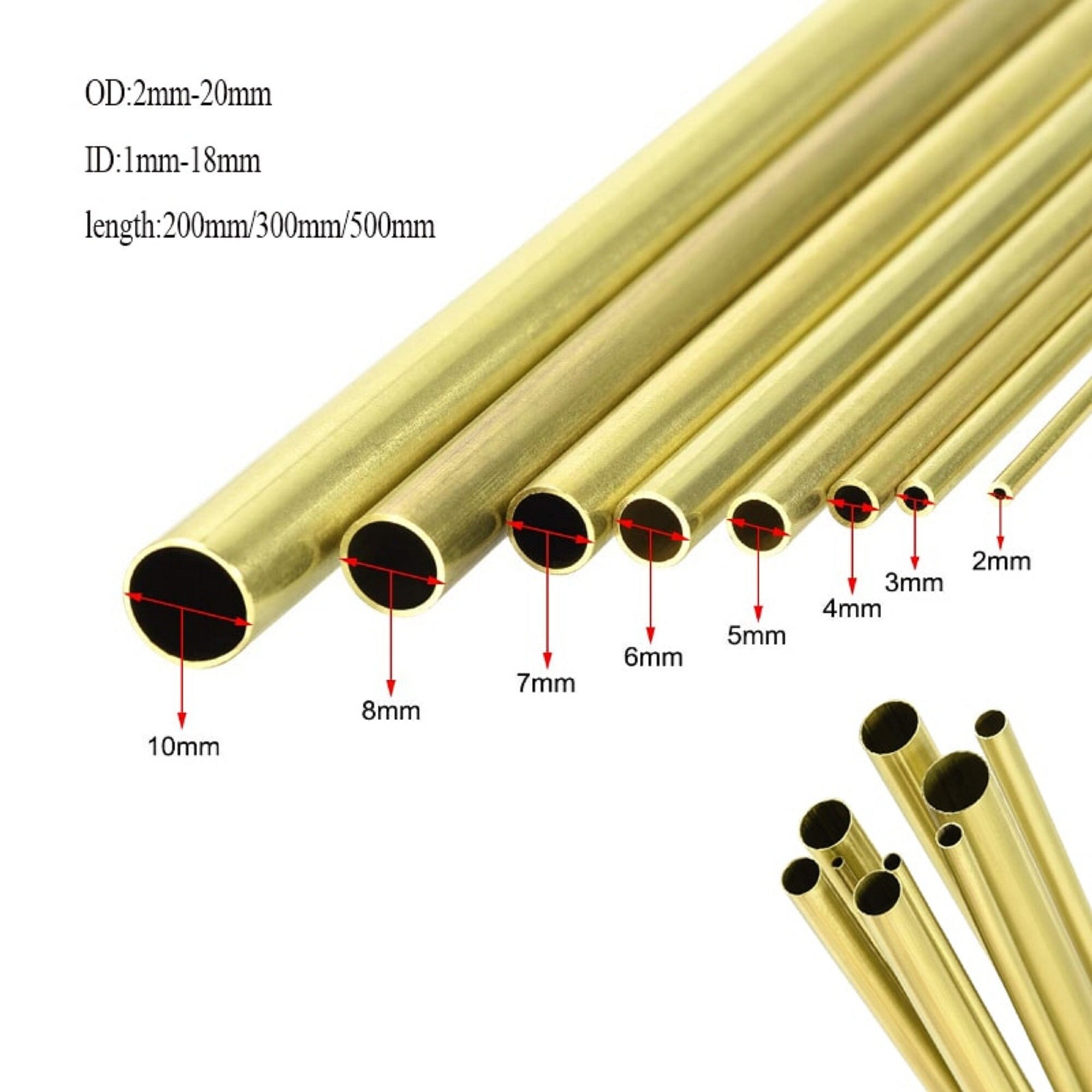 8mm x 1mm x 400mm Seamless Straight Brass Tube for Industry DIY