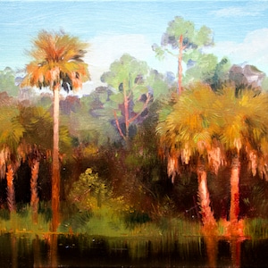 Palm Moonrise | Keith Gunderson | Florida landscape painting |  Florida Art | Old Florida| Everglades | Palm Tree | Florida Painting
