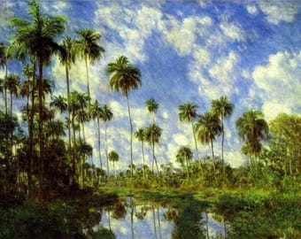 Impresión giclée en papel de los Everglades: Pintura de paisaje de Florida con palmeras decorativas