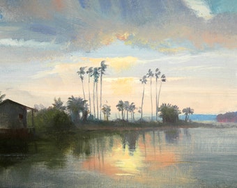 Everglades City | Keith Gunderson | Florida landscape painting |  Florida Art | Old Florida| Everglades | Palm Tree | Florida Painting