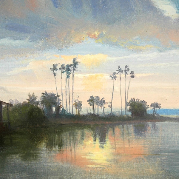 Everglades Sunset Giclee Canvas Print: Florida Palm Tree Landscape Art Decor