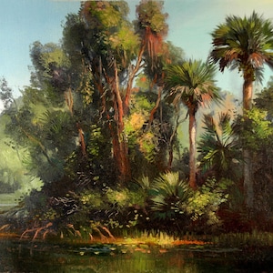 Everglades Giclee Canvas Print: Florida Palm Tree Landscape Art