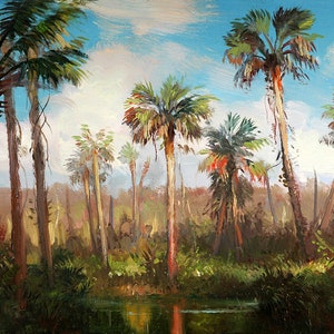 Land of the Seminole | Keith Gunderson | Florida landscape painting |  Florida Art | Old Florida| Everglades | Palm Tree | Florida Painting
