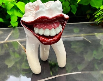 Escultura pop art de diente original hecha a mano para decoración de consultorios dentales y coleccionistas
