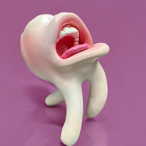 escultura de dente engraçado pop art feita à mão para decoração de consultório odontológico e colecionadores
