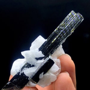 Natural Terminated Black Schorl Tourmaline With Feldspar Mineral Specimen From Skardu Pakistan - 40 gram