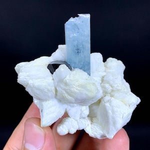 Blue Aquamarine with Black Tourmaline and Albite from Shigar valley Skardu Pakistan - 85 gram