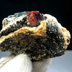 Zircon Crystal , Terminated Blood Red Color Rare Zircon Crystals On Matrix Specimen 87gram 60*42*27 mm