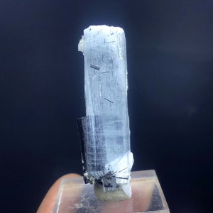 Blue Aquamarine Crystal on Black Tourmaline, Aquamarine Stone, Aquamarine Specimen, Aquamarine For Sale 35.25 Carats