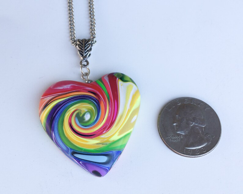 Heart Necklace Pride Jewelry Rainbow Heart Pendant BOHO Jewelry, Heart Pendant Pride Necklace Rainbow Swirl Heart Pendant Necklace
