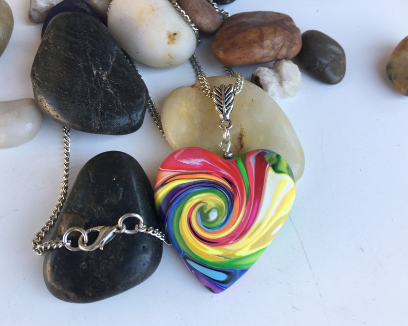 Heart Necklace Pride Jewelry Rainbow Heart Pendant BOHO Jewelry, Heart Pendant Pride Necklace Rainbow Swirl Heart Pendant Necklace
