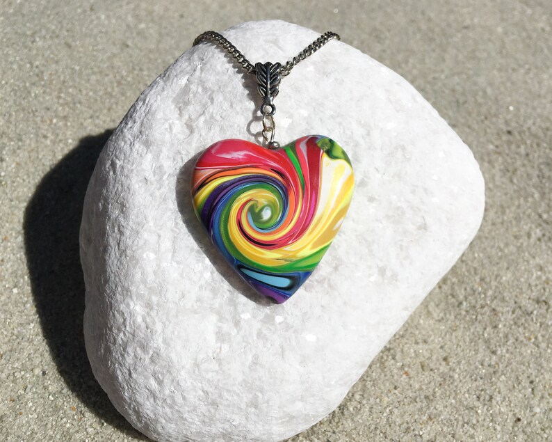 Heart Necklace Pride Jewelry Rainbow Heart Pendant BOHO Jewelry, Heart Pendant Pride Necklace Rainbow Swirl Heart Pendant Necklace