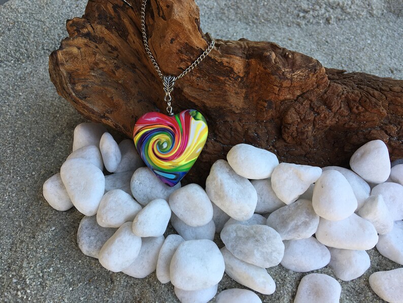 Heart Necklace Pride Jewelry Rainbow Heart Pendant BOHO Jewelry, Heart Pendant Pride Necklace Rainbow Swirl Heart Pendant Necklace