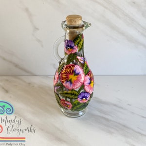 Oil or Vinegar Cruet, Pink Pansy Oil or Vinegar Dispenser,