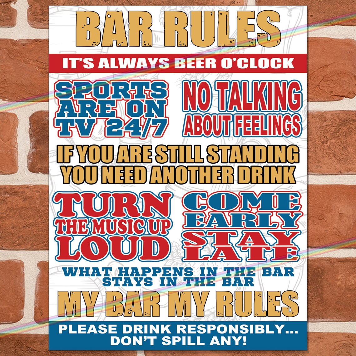 BAR RULES Metal Signs Funny Wall Plaque Tin Sign Etsy