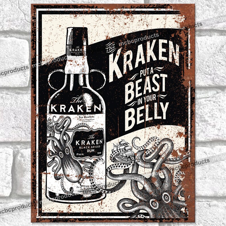 Metal Signs KRAKEN RUM. Retro Plaque Vintage Man Cave Garage Etsy
