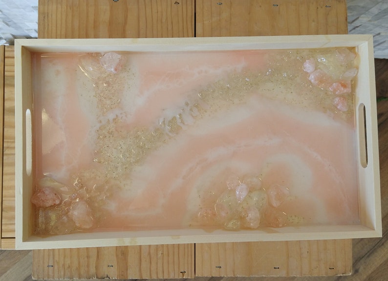 Pink and Gold Wooden Vanity Tray