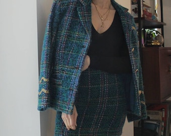 Vintage 90s tweed wool Roccobarocco skirt suit