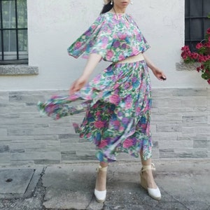 Vintage 80s Diane Freis flowers panel dress