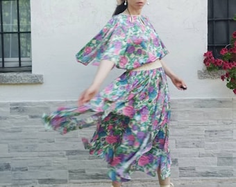 Vintage 80er Jahre Diane Freis Blumen Panel Kleid