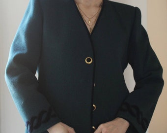 blazer vintage des années 90 en pure laine verte forêt avec détails Blue Velvet