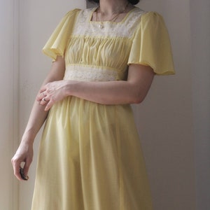 Vintage 70s Yellow cotton long dress