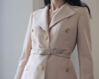 Marynarka z wełny w stylu vintage z lat 70. w kolorze kremowym