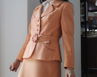 Vintage 60s tailored pink peach skirt suit