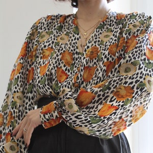 Vintage animal & flowers print silk blouse