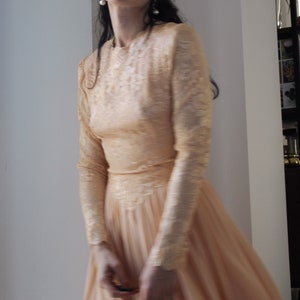 Vintage 60s silk and lace pink peach dress