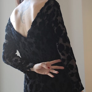 Vintage 70s silk and silk velvet dévoré black maxi dress