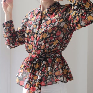 Vintage flowers silk chiffon blouse