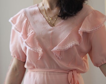 Vintage anni '40s maniche a sbuffo pastello rosa camicia da notte rosa pastello