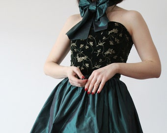 Vintage Max Mara Pianoforte embroidered velvet and silk green forest dress