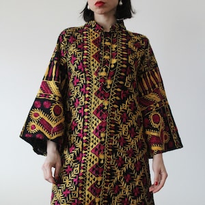 Vintage 70s Indian embroidered colorful maxi dress with bell sleeves