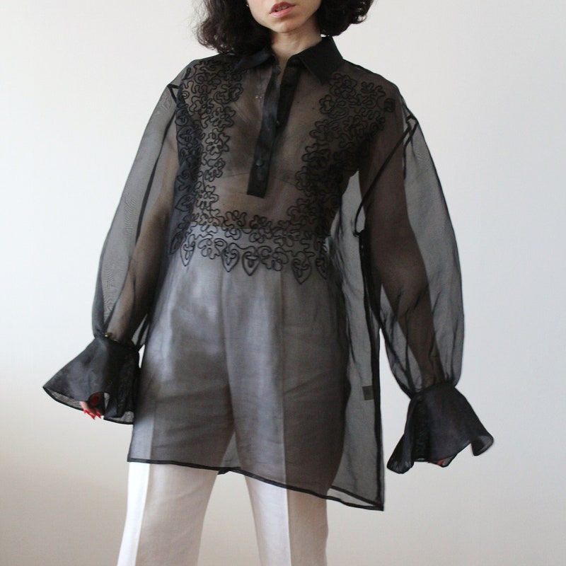 organza tie neck blouse