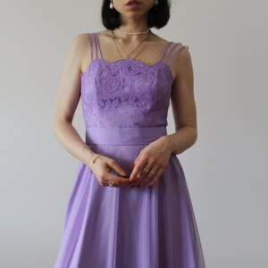Vintage 70s chiffon and l&#39;ace evening lilac dress
