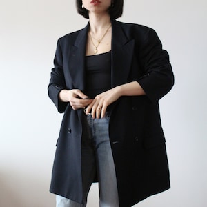 Vintage oversize male pure wool double breast four season blazer