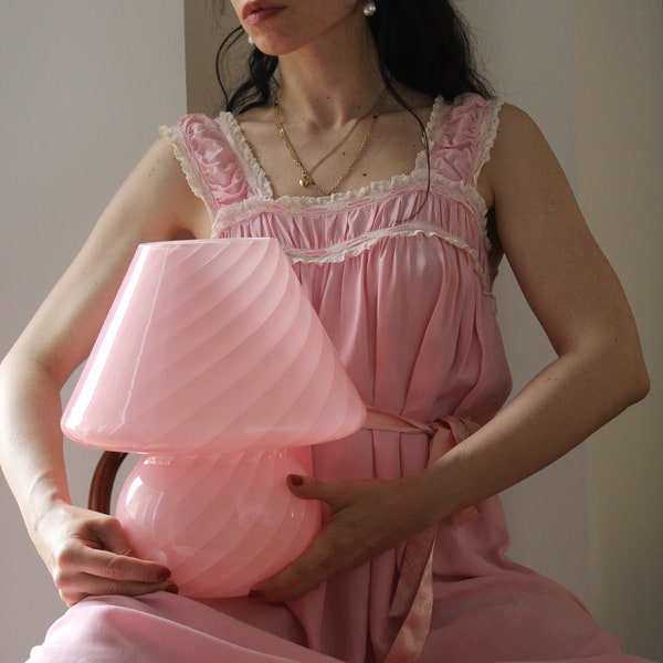 Original swirl Murano glass Mushroom pink lamp, Handmade in Italy