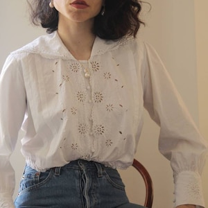 Antique 1900 hand embroidered crop cotton blouse
