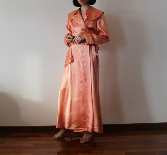 Vestaglia vintage anni '30 - '40 in raso rosa pes… - image 6