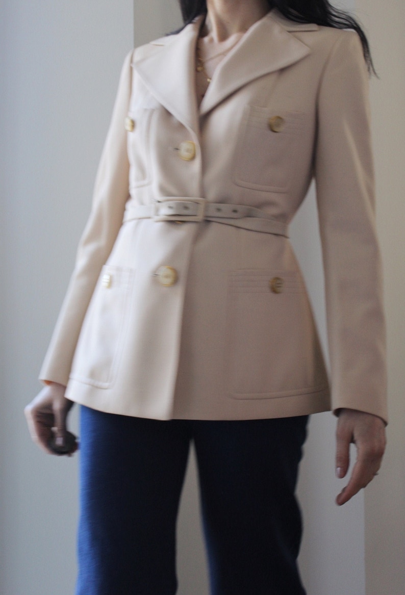 Vintage 70s Tailoring Wool Cream Blazer Etsy