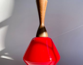 Vintage 50s Red Glass Ceiling Lamp with Wood Accent
