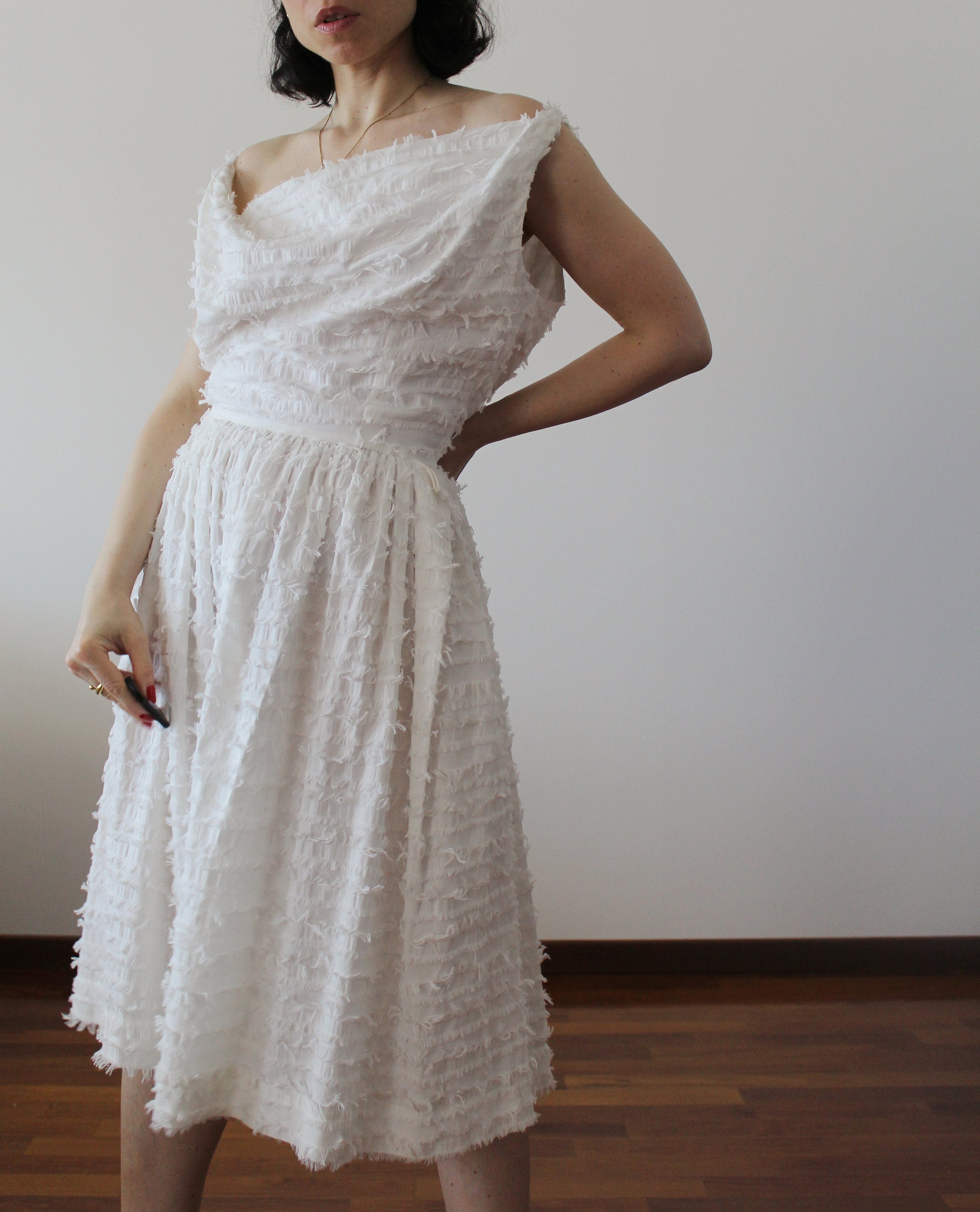 Vintage Vivienne Westwood Anglomania White Cotton Fringed