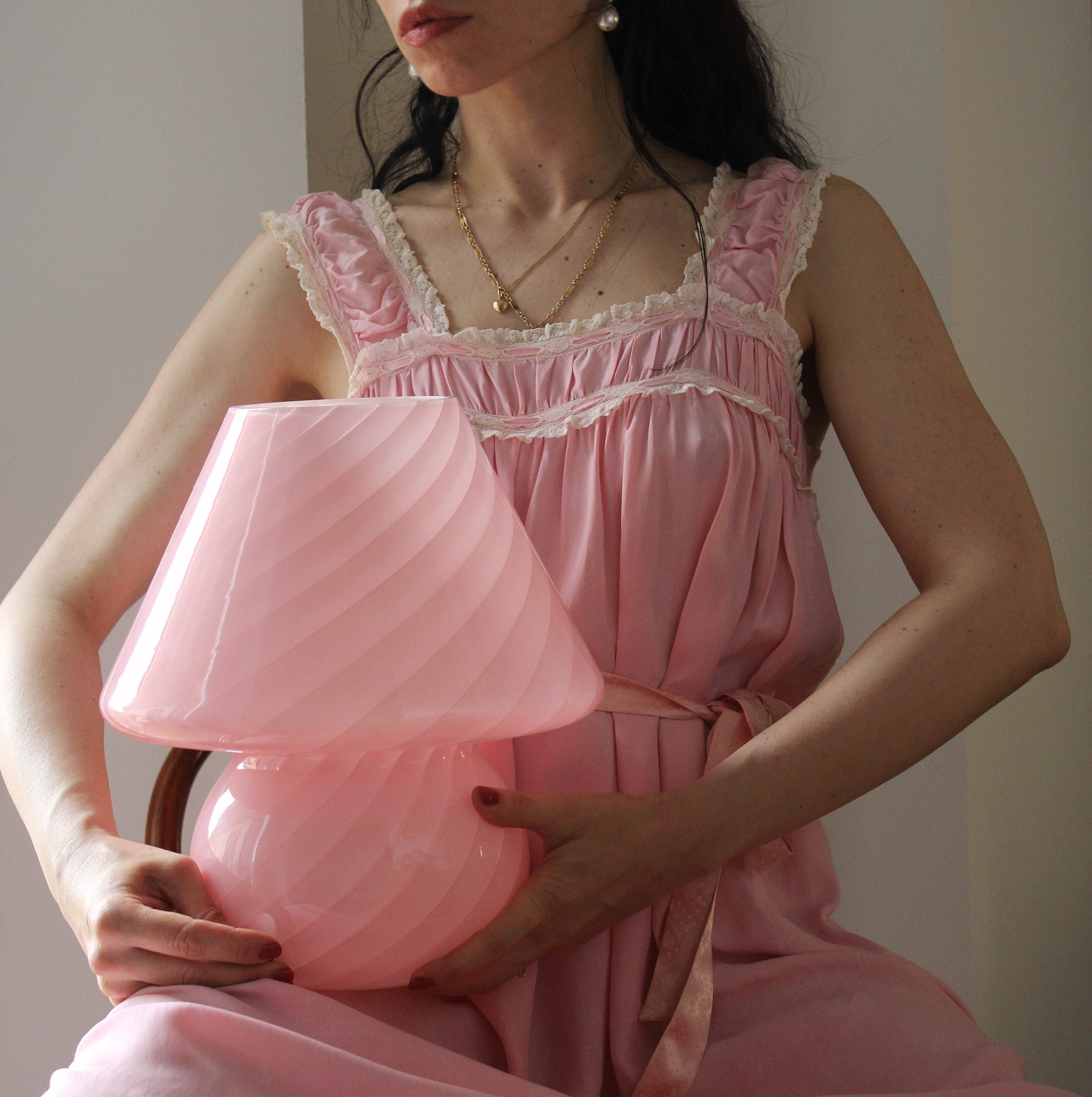 Original Swirl Murano Glass Mushroom Pink Lamp Handmade in Italy