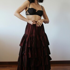 Vintage 70s burgundy flounced skirt evening set image 2