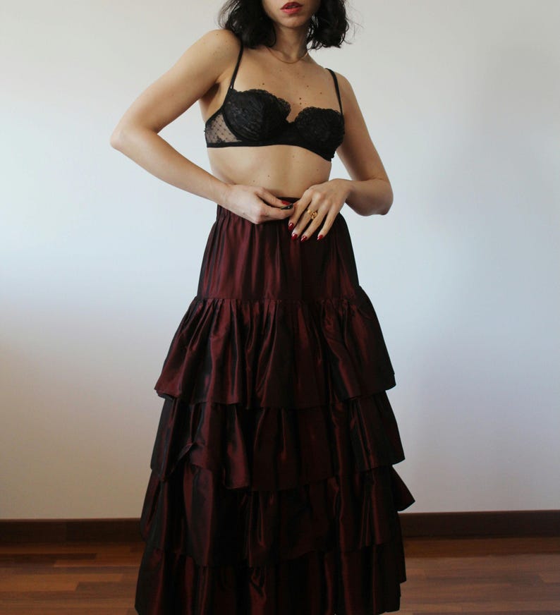Vintage 70s burgundy flounced skirt evening set image 2